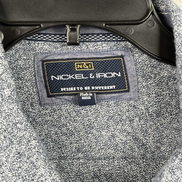 Nickel & Iron Men’s Large Button Front Blue Mottled Long Sleeve Shirt Cuff - Picture 3 of 8